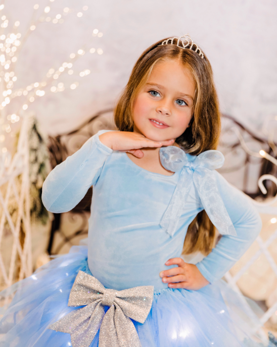 Compleu Bleu, Fustiță + Bluziță + Diademă, Cu Luminite de Printesa