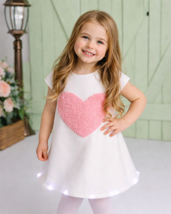 Rochița cu Luminite Iepuras de Paste, Alba cu Inimioară Roz, 2-4 ani, de fetite