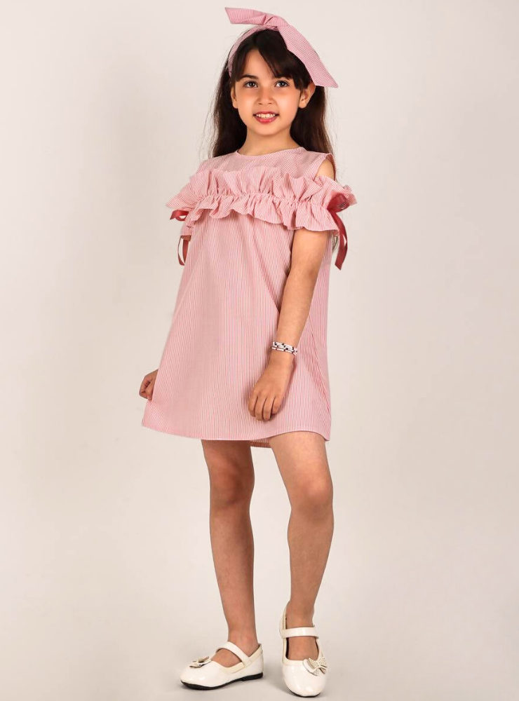 Rochița Roz de Fetite cu volanas, fundite si umeri, 2-4 ani