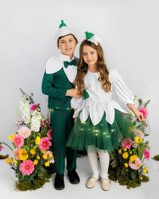 Rochița Ghiocel / floare albă, mărgăritar, lăcrămioară, cu Luminițe, Serbare 2025