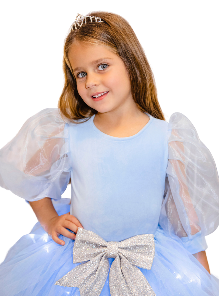 Body Elsa Bleu, cu Mâneci Bufante