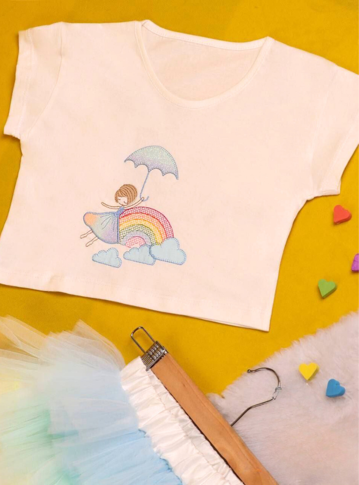 Set, Skirt + Rainbow Blouse, Tulle and Cotton