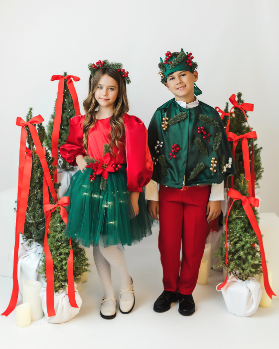 Rochita cu Luminite Spiridus, Verde cu Rosu