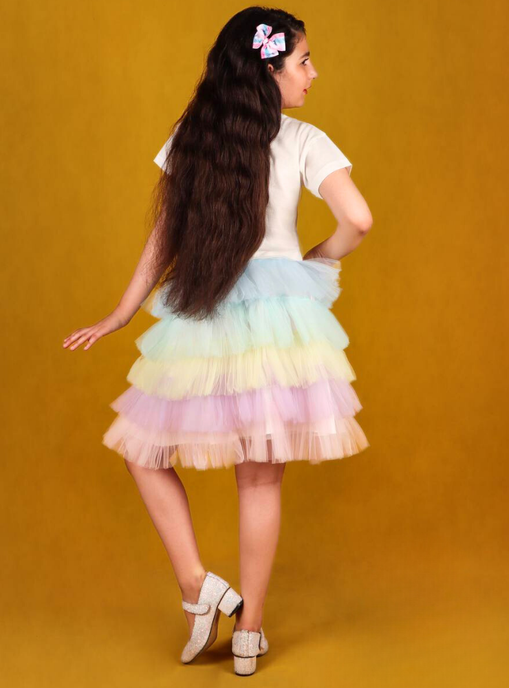 Set, Skirt + Rainbow Blouse, Tulle and Cotton