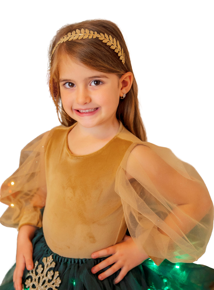 Body Catifea Maro Zâna Toamnei, cu Mâneci Bufante cu Sclipici