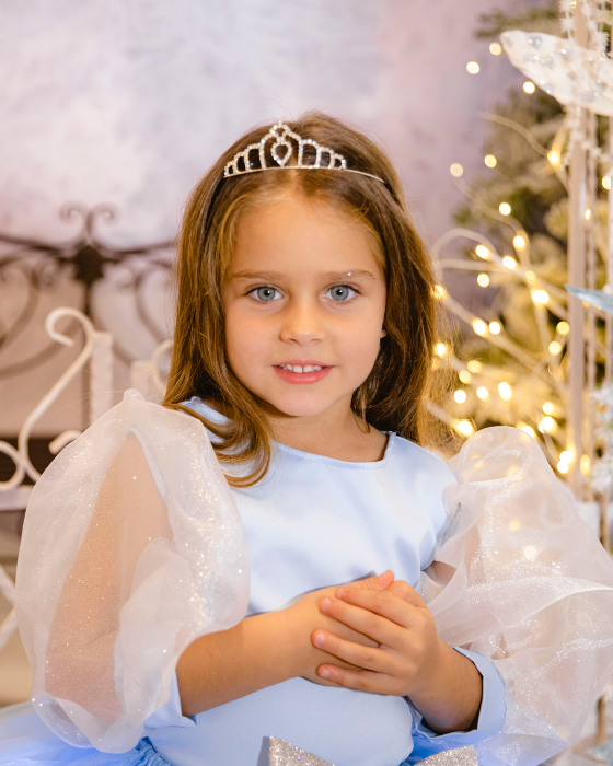 Compleu Bleu, Fustiță + Bluziță + Diademă, Cu Luminite de Printesa