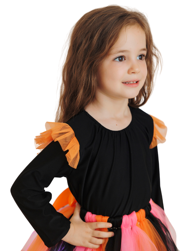 Body Negru cu tulle Portocaliu