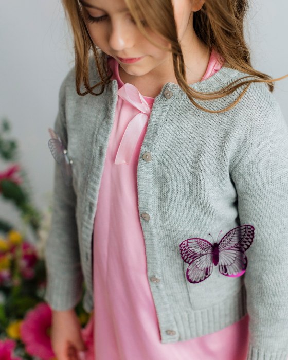 Puloveraș Gri cu Fluturași, De toamnă superb și pufos