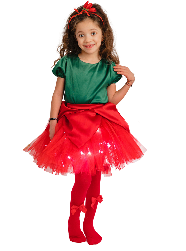 Costum Floare Rosie, 4 piese (Mac, Trandafir, Bujor)