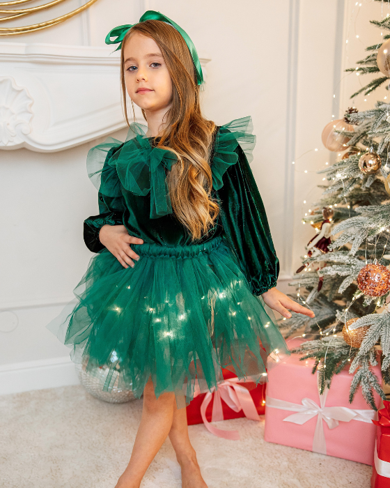 Compleu Verde Regal Fustiță+Bluziță+Bentiță