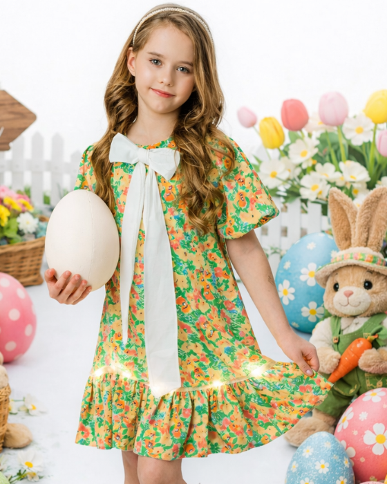 Rochița cu Floricele Vesele de primavara și Fundiță de Școală / Grădiniță