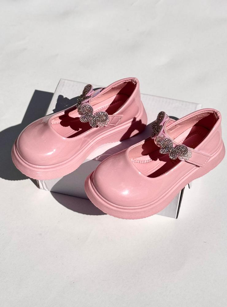 Pink Princess Shoes with Butterflies and Pebbles, for School and Kindergarten