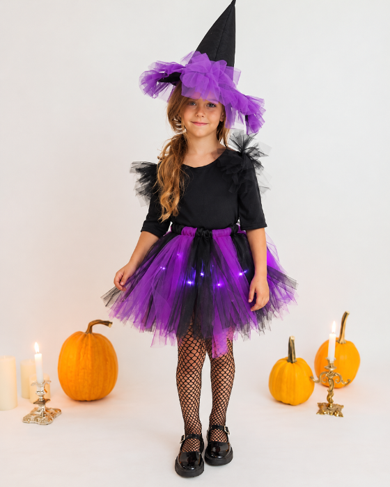 Costum de Vrajitoare Mov, 3 Piese, pentru fetițe Halloween