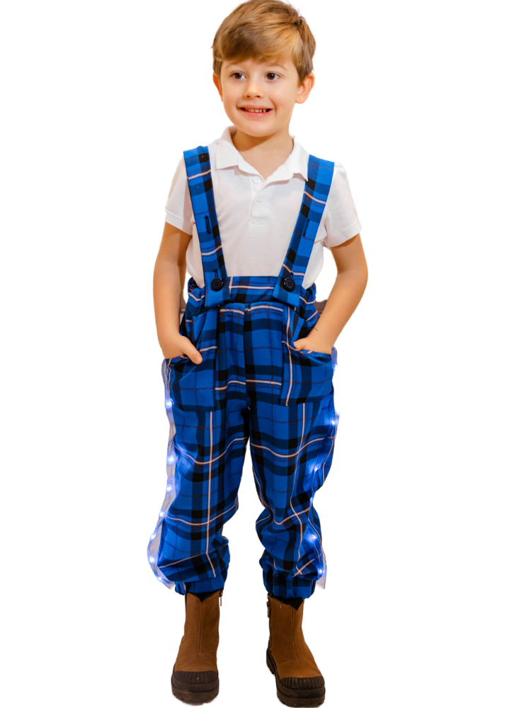 Pantaloni cu Led-uri, Bleumarin cu Carouri cu Bretele Ajustabile, de Craciun, de baieti