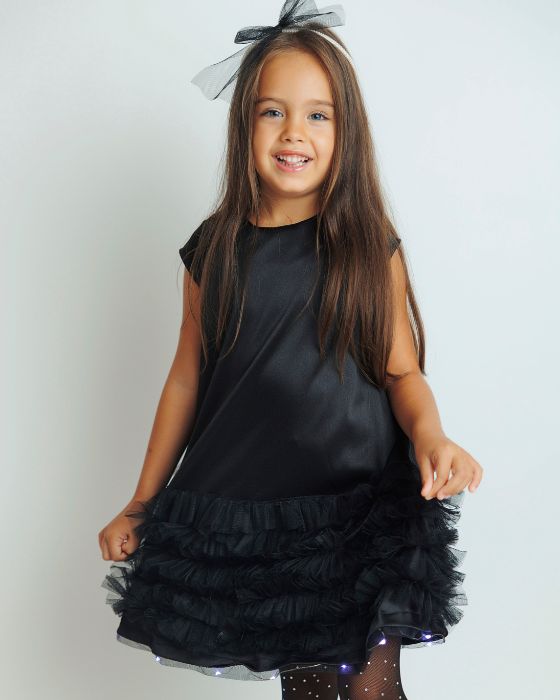 Black Dress with Lights and Tulle for Halloween