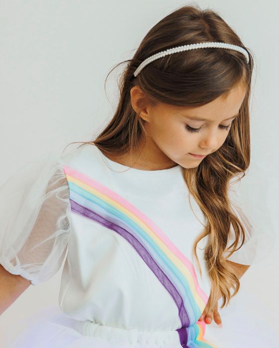 Bluzița Curcubeu, cu Mânecă Bufantă Tulle Soft