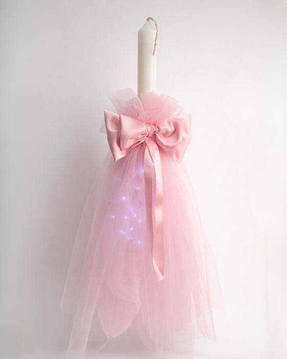 Lumanare de Botez, cu Luminite, Roz