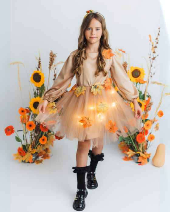Sparkle Dress, Brown with Leaves, Fall 2025