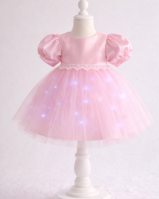 Baptism Dress with Lights, Pink