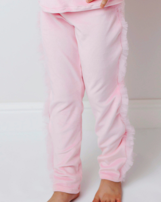 Colanți de Catifea Super Pufoși, cu Volanaș de Tulle, Baby Pink