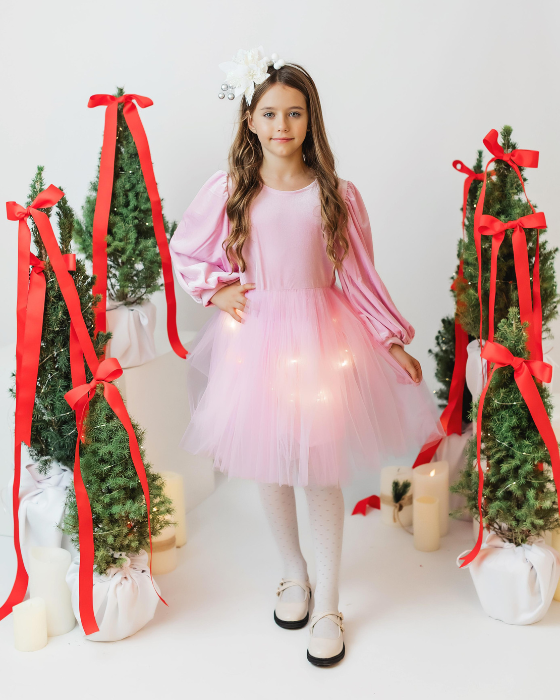 Rochita cu Luminite Roz de catifea superba Cadou de Craciun