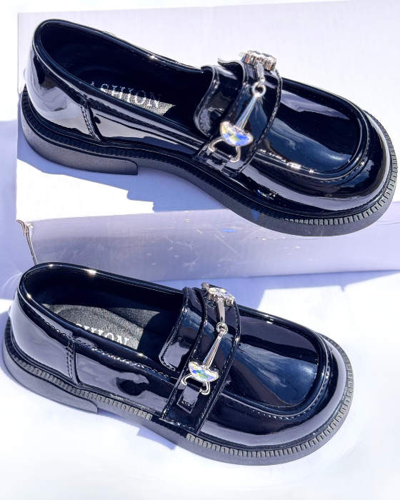 Pantofiori eleganti negri cu pietricele, De Școală, de toamna