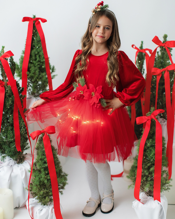 Rochița Rosie de Catifea Craciunita,Tutu, de Craciun cu luminite minunata