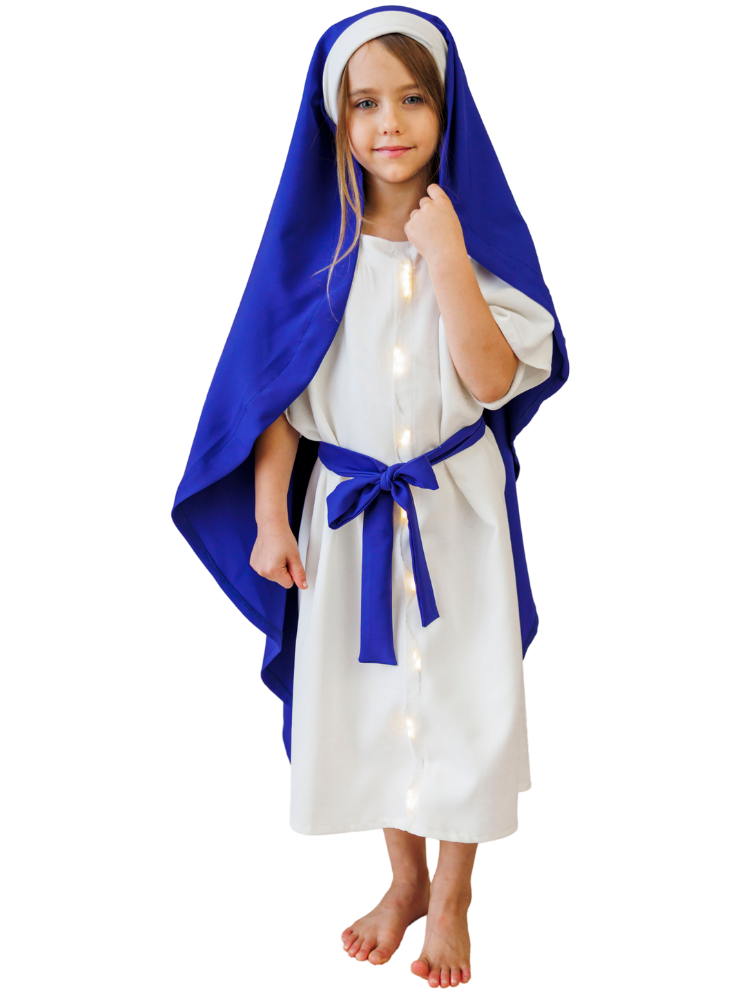 Costum de Maica Domnului Fecioara Maria, 3 Piese, cu Luminițe, Serbare, Grădiniță / Școală