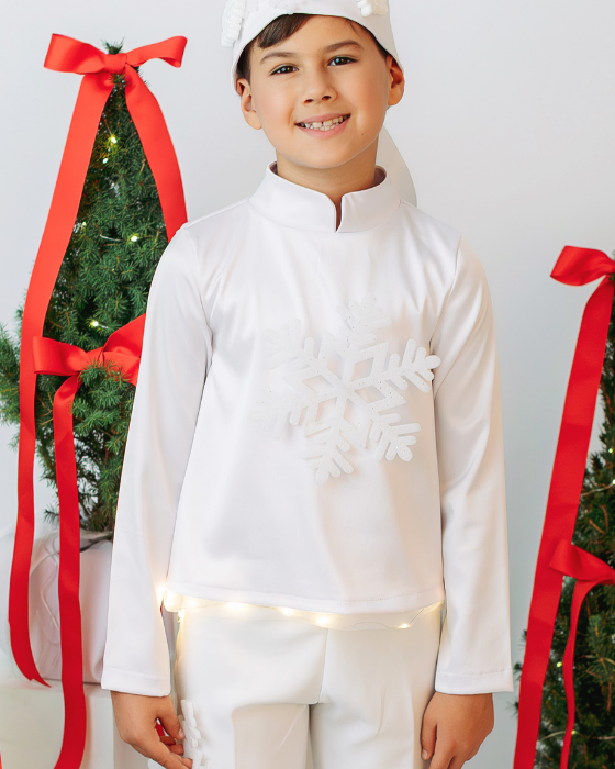 Bluza Fulg de Nea Alba, Baiat, pentru serbare Craciun, Tunica
