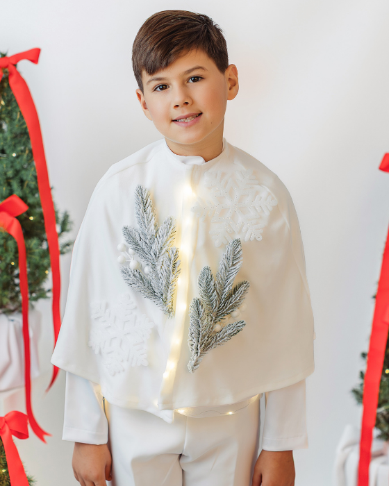 Pelerina de Regele Iernii, cu Zăpadă / om de zăpadă, Fulg de Nea, Alba, cu brad nins