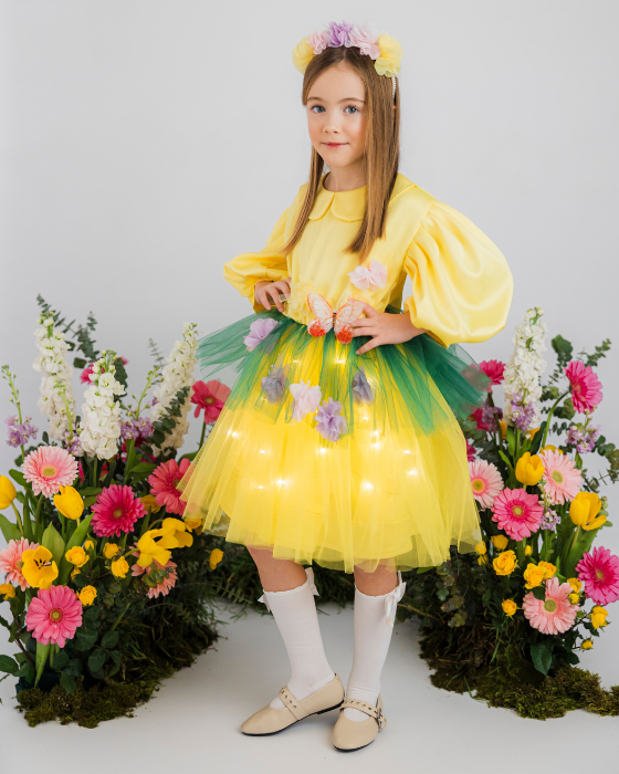 Rochița Pajiște cu flori de Primăvară cu Luminițe, Serbare Toamnă