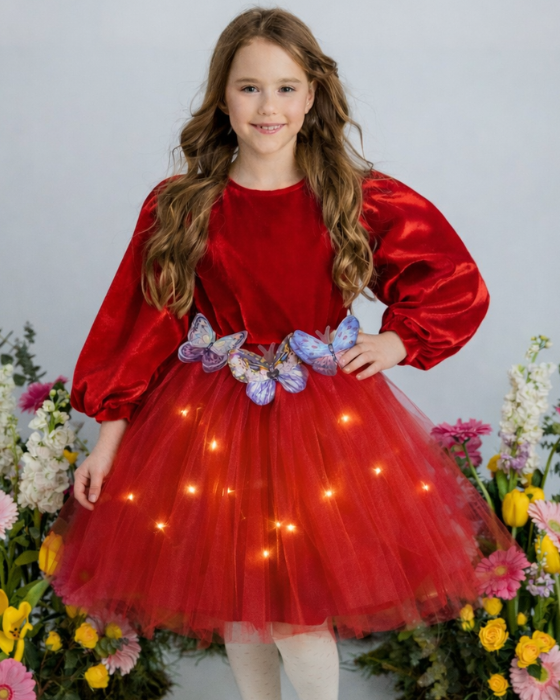 Red Dress with Butterflies and Lights