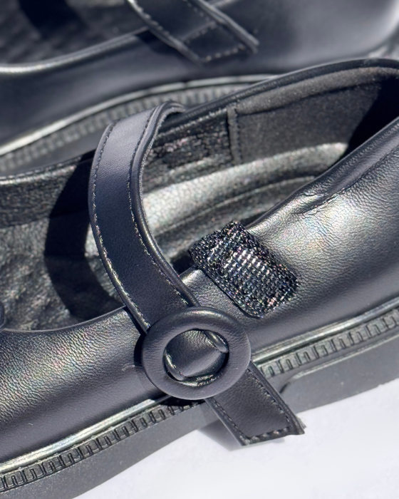 Pantofiori Negri cu Fundiță pufoasă, De Școală