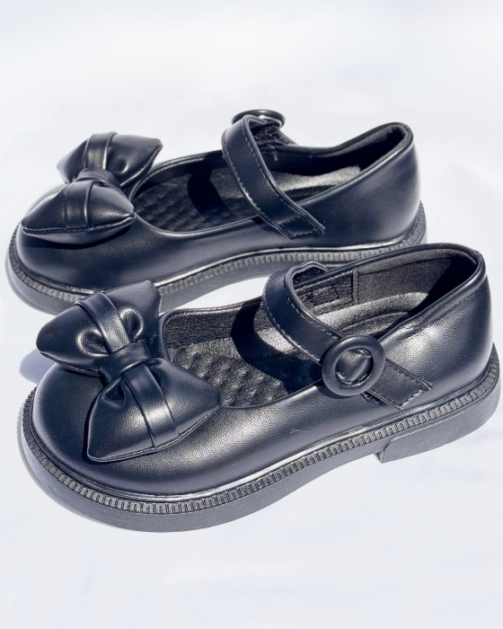 Pantofiori Negri cu Fundiță pufoasă, De Școală