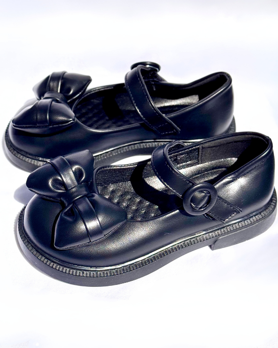 Pantofiori Negri cu Fundiță pufoasă, De Școală