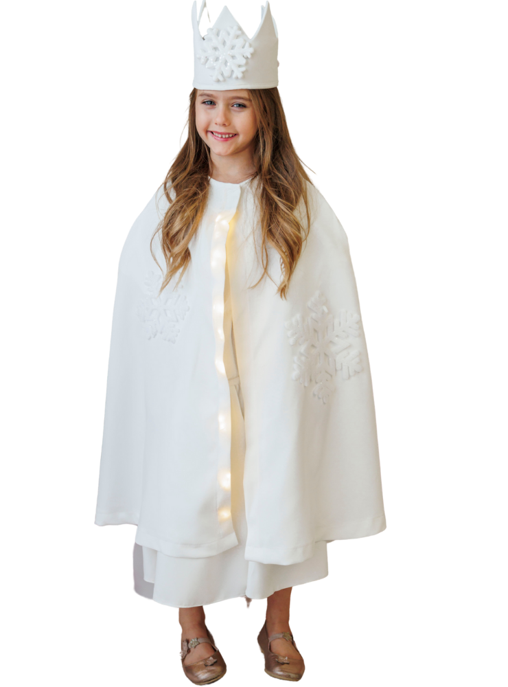 Costum Fulg de Nea Cu Luminițe, Pelerină + Coroană, de Fetiță
