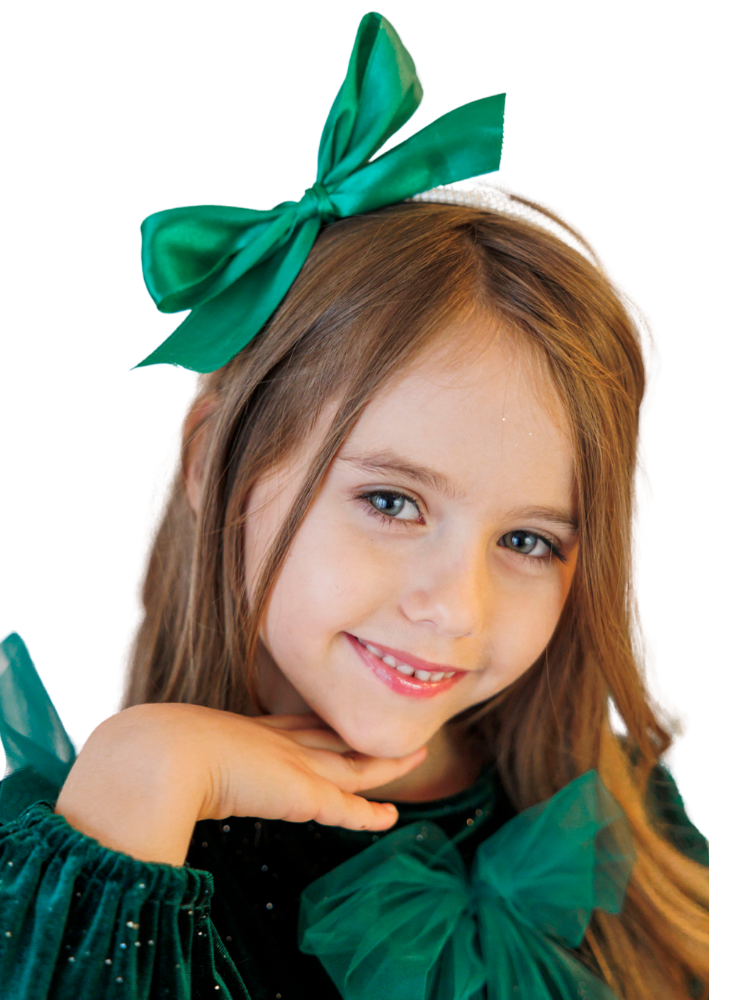 Bentiță cu Perle și Fundiță Verde de Zână Toamnei