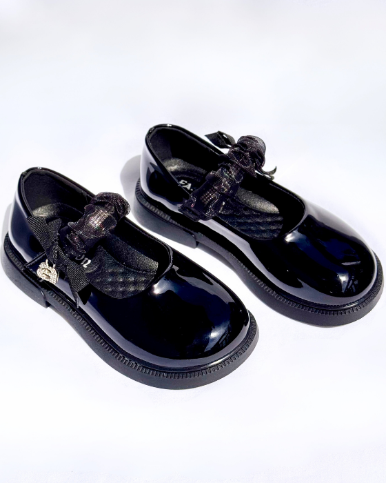 Pantofiori Negri cu baretă și litera A, De Școală