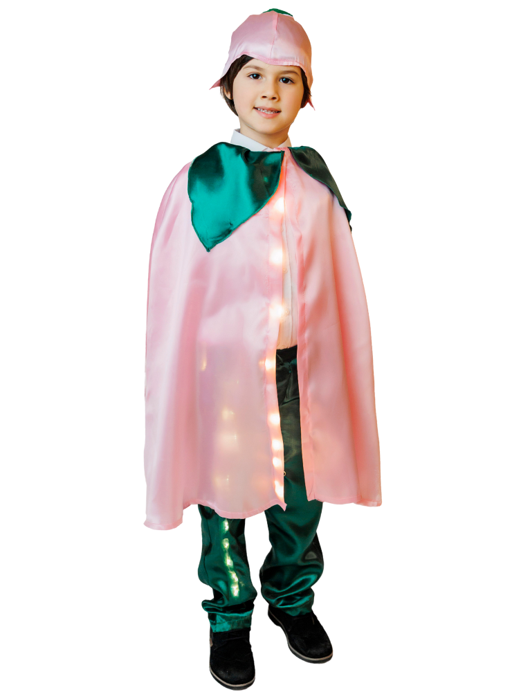 Costum cu Luminițe, Floare Roz BUJOR (Trandafir, Zambilă, Panseluță, Zâna Verii), 3 Piese