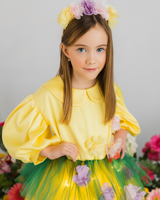 Rochița Pajiște cu flori de Primăvară cu Luminițe, Serbare Toamnă