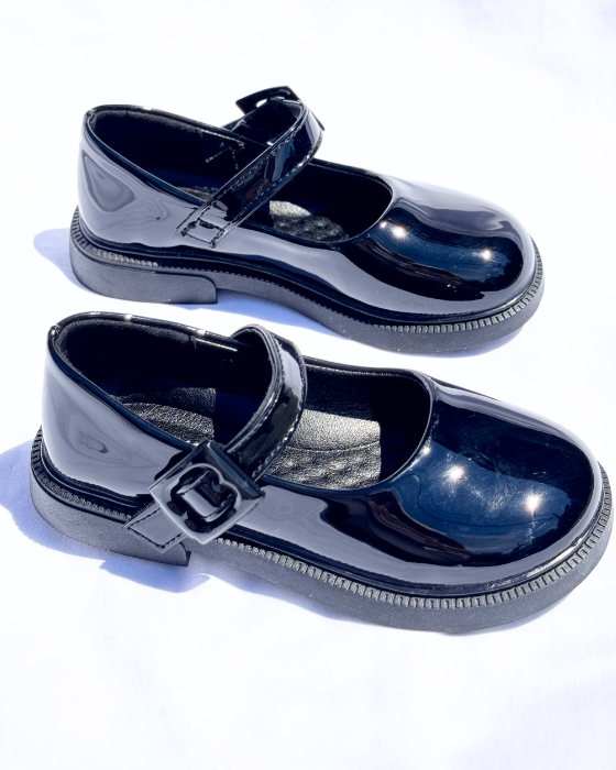 Pantofiori Negri Speciali, De Școală, cu catarama, tapla pufoasa