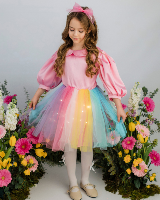 Rochița Curcubeu cu bust Roz cu Luminițe, 7-9 ani