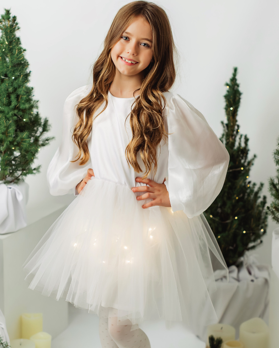 Rochița Alba Inger / Fulg de Nea, minunata de Craciun, cu Luminite pentru Serbare