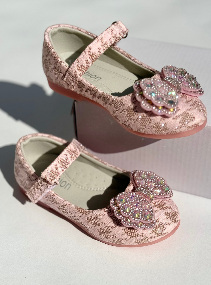 Pantofiori Bijuterii Roz cu Fundiță și Sclipici