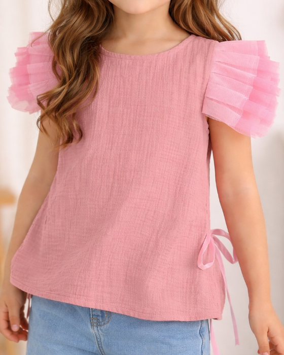 Bluziță Roz cu Volănașe de tulle, De Printesa