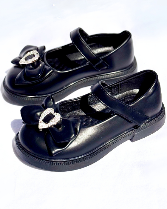 Pantofiori Negri cu fundiță și inimioară, De Școală
