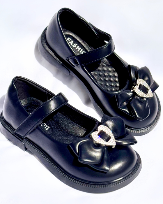 Pantofiori Negri cu fundiță și inimioară, De Școală