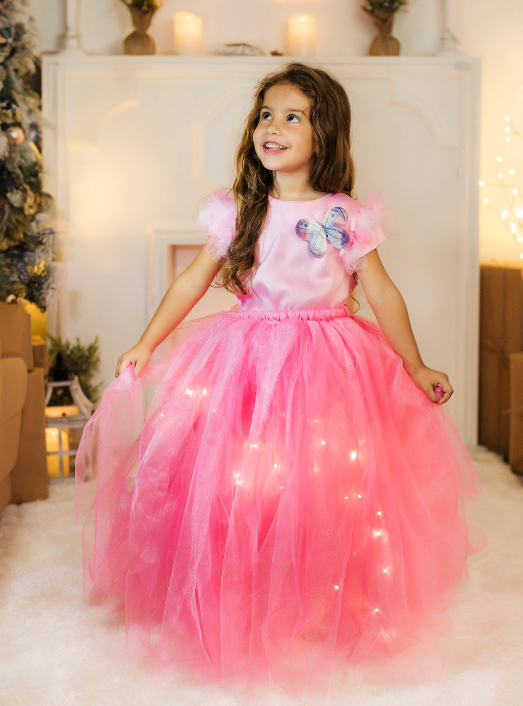 Fustița cu Luminițe Lungă, Roz, Cadou minunat pentru fetițe