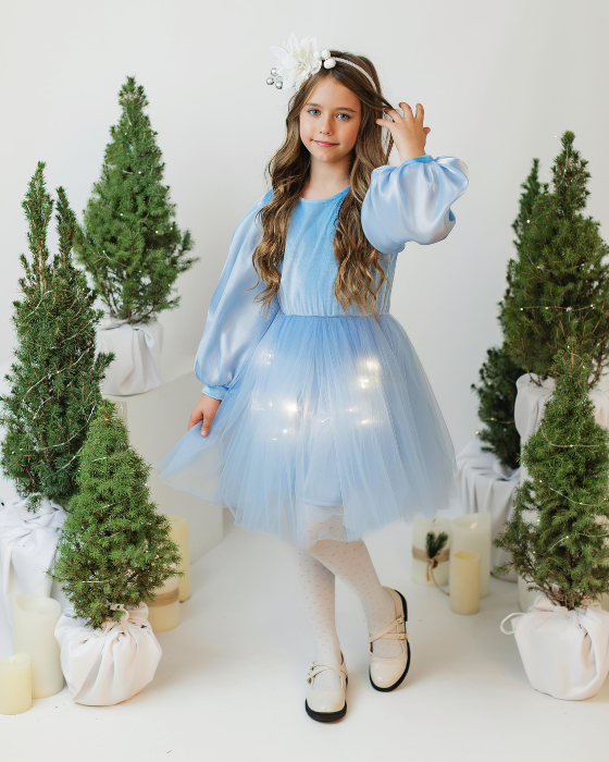 Rochita cu Luminite Bleu de catifea superba Cadou de Craciun