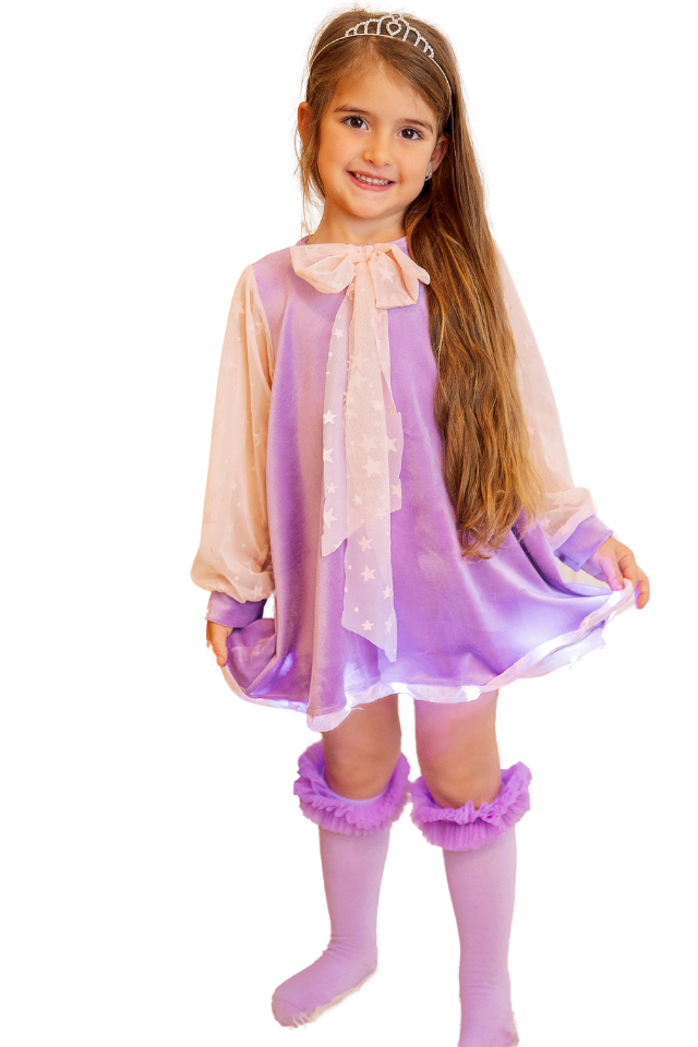 Rochiță cu Luminițe Mov, din Catifea de Craciun